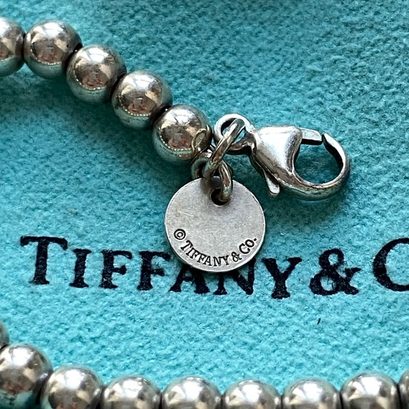 *SOLD* Tiffany & Co. Blue Heart Sterling Silver Beaded Bracelet - Picture 4 of 7